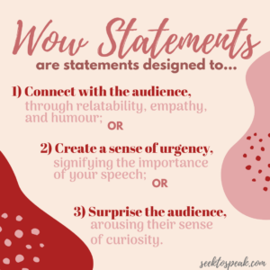 goals of speech introductions, purpose of wow statements